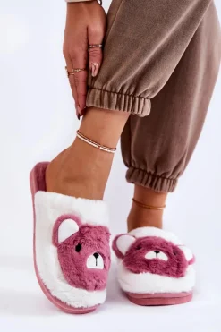 Damskie Boto Damskie Futrzane Papcie Z Misiem Różowo-Białe Solly