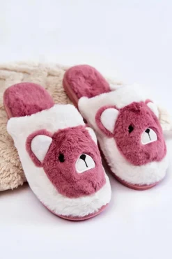 Damskie Boto Damskie Futrzane Papcie Z Misiem Różowo-Białe Solly