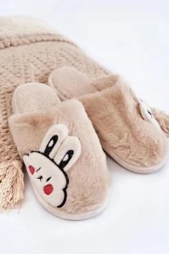 Boto Kapcie Klasyczne*Damskie Futrzane Papcie Z Królikiem Beżowe Trisha