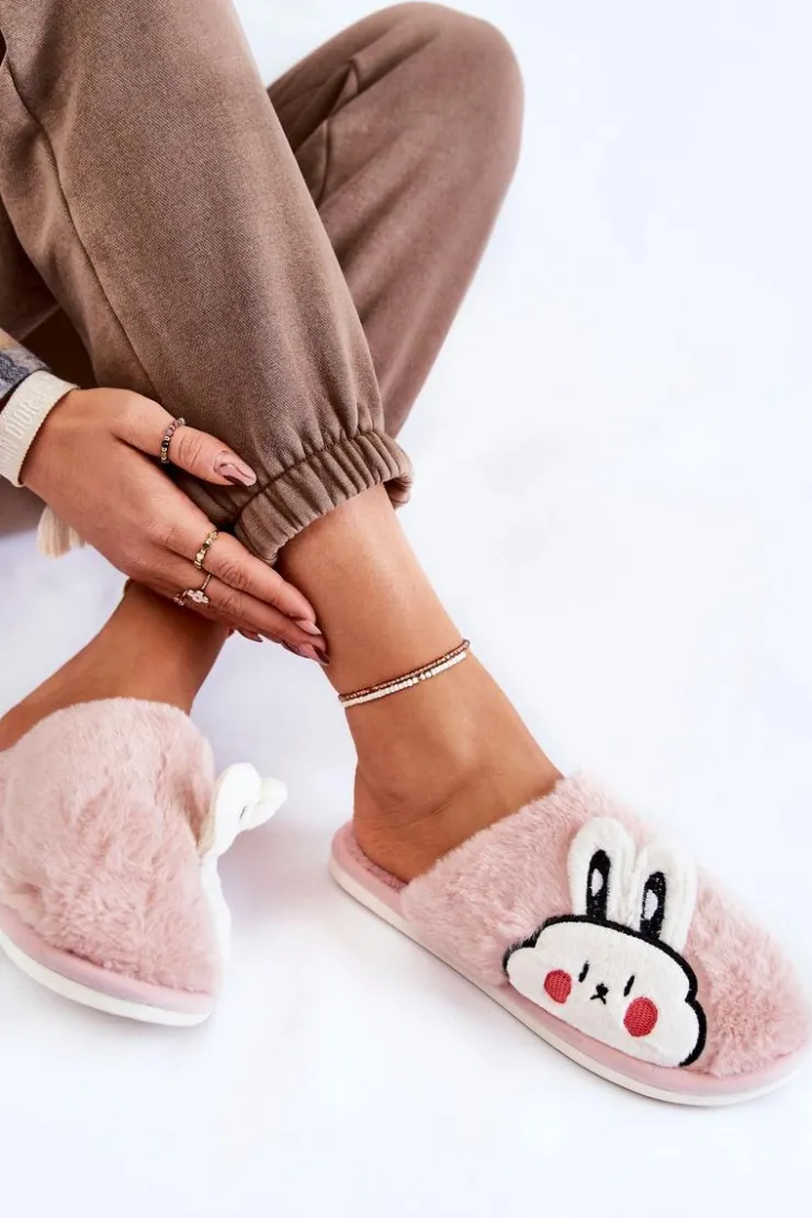 Sale Boto Damskie Futrzane Papcie Z Królikiem Różowe Trisha