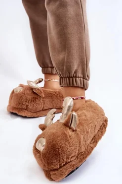 Discount Boto Damskie Futrzane Wsuwane Papcie Renifery Brązowe Comet