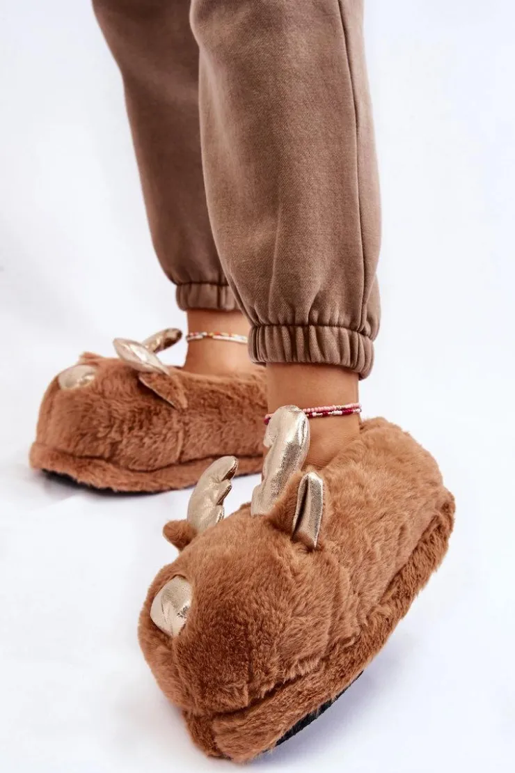 Discount Boto Damskie Futrzane Wsuwane Papcie Renifery Brązowe Comet