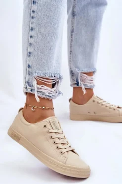 Big Star Shoes Damskie Gładkie Niskie Trampki Big Star LL274061 Beżowe