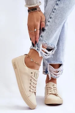 Big Star Shoes Damskie Gładkie Niskie Trampki Big Star LL274061 Beżowe