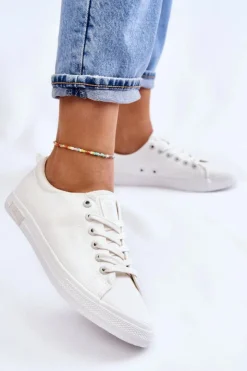 Big Star Shoes Damskie Gładkie Niskie Trampki Big Star LL274058 Białe Biały