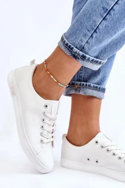 Big Star Shoes Damskie Gładkie Niskie Trampki Big Star LL274058 Białe Biały