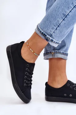 Big Star Shoes Trampki Damskie Big Star|Trampki Damskie Niskie*Damskie Gładkie Niskie Trampki Big Star LL274057 Czarne Czarny