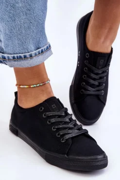 Big Star Shoes Trampki Damskie Big Star|Trampki Damskie Niskie*Damskie Gładkie Niskie Trampki Big Star LL274057 Czarne Czarny