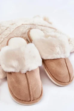 Boto Kapcie Klasyczne*Damskie Gładkie Papcie Z Futerkiem Beżowe Morisea