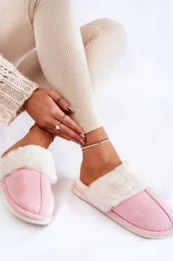 Boto Damskie Gładkie Papcie Z Futerkiem Różowe Morisea