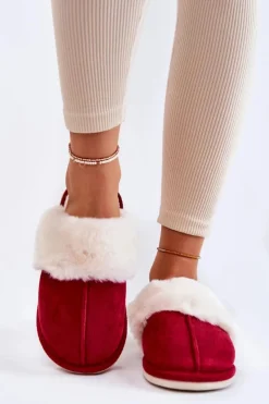 Boto Kapcie Klasyczne*Damskie Gładkie Papcie Z Futerkiem Czerwone Morisea