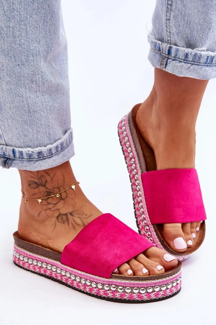 Online Boto Damskie Gładkie Zamszowe Klapki Fuksja Hayen