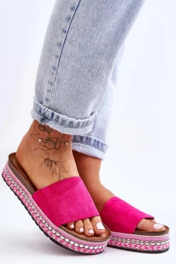 Online Boto Damskie Gładkie Zamszowe Klapki Fuksja Hayen