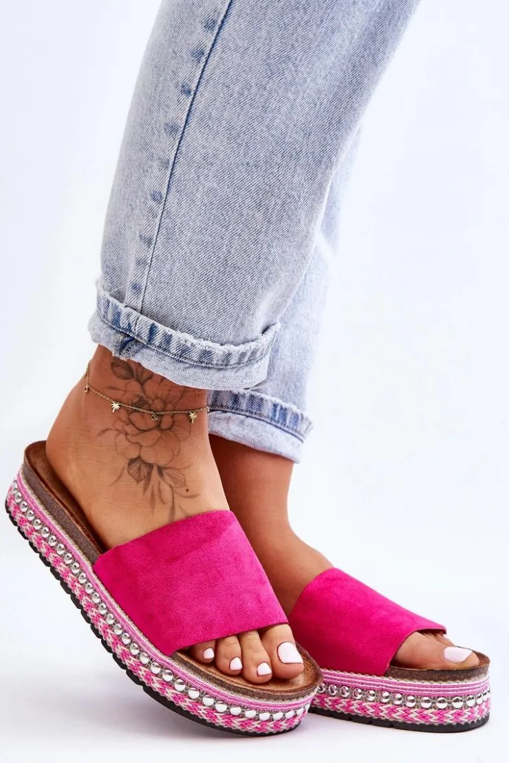 Online Boto Damskie Gładkie Zamszowe Klapki Fuksja Hayen