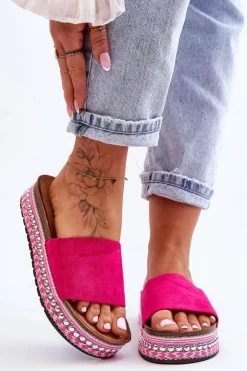 Online Boto Damskie Gładkie Zamszowe Klapki Fuksja Hayen