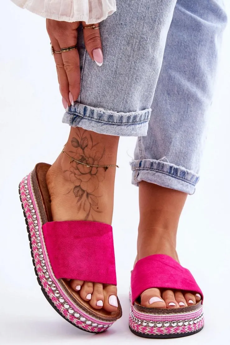 Online Boto Damskie Gładkie Zamszowe Klapki Fuksja Hayen