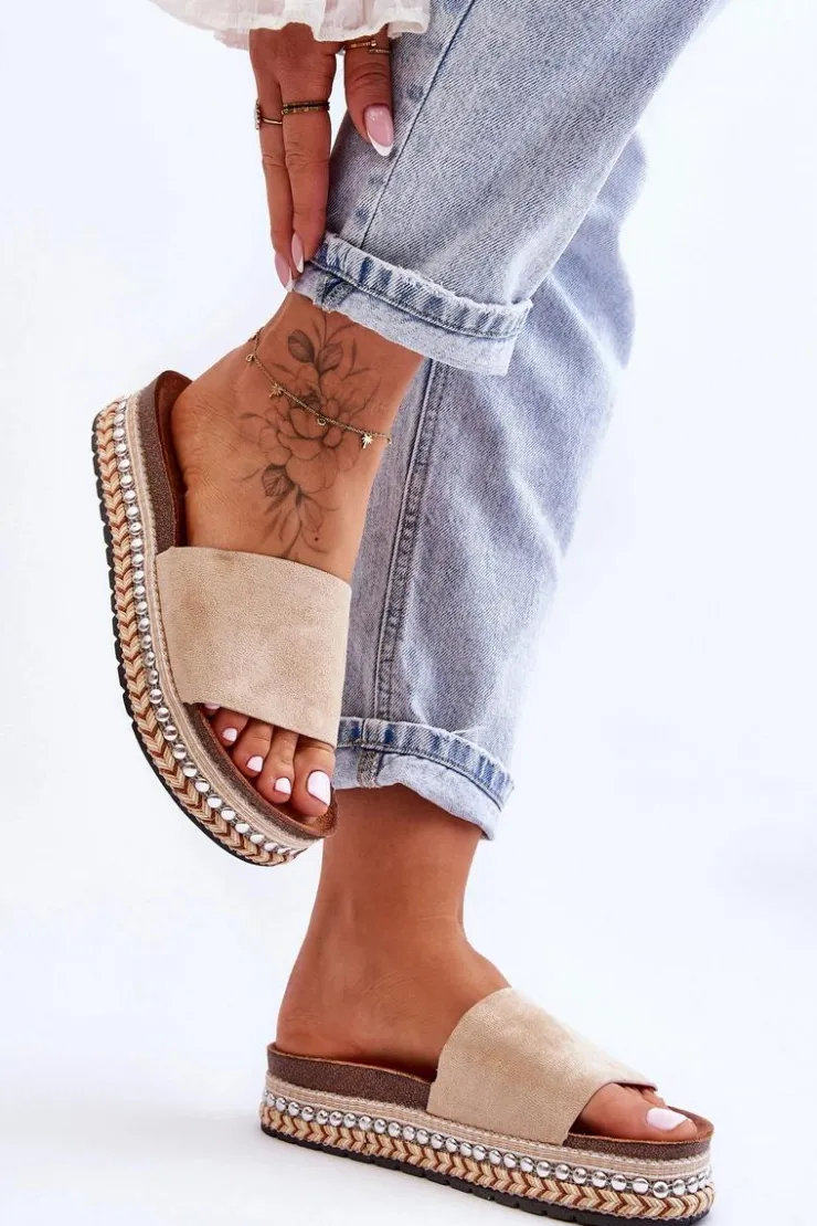 Damskie Boto Damskie Gładkie Zamszowe Klapki Beżowe Hayen