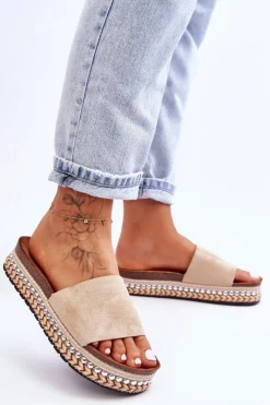 Damskie Boto Damskie Gładkie Zamszowe Klapki Beżowe Hayen