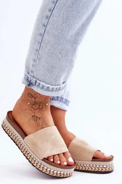 Damskie Boto Damskie Gładkie Zamszowe Klapki Beżowe Hayen