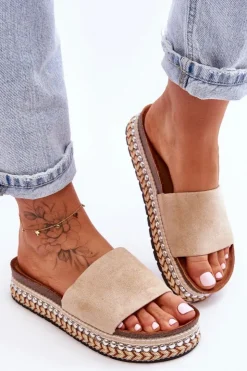 Damskie Boto Damskie Gładkie Zamszowe Klapki Beżowe Hayen