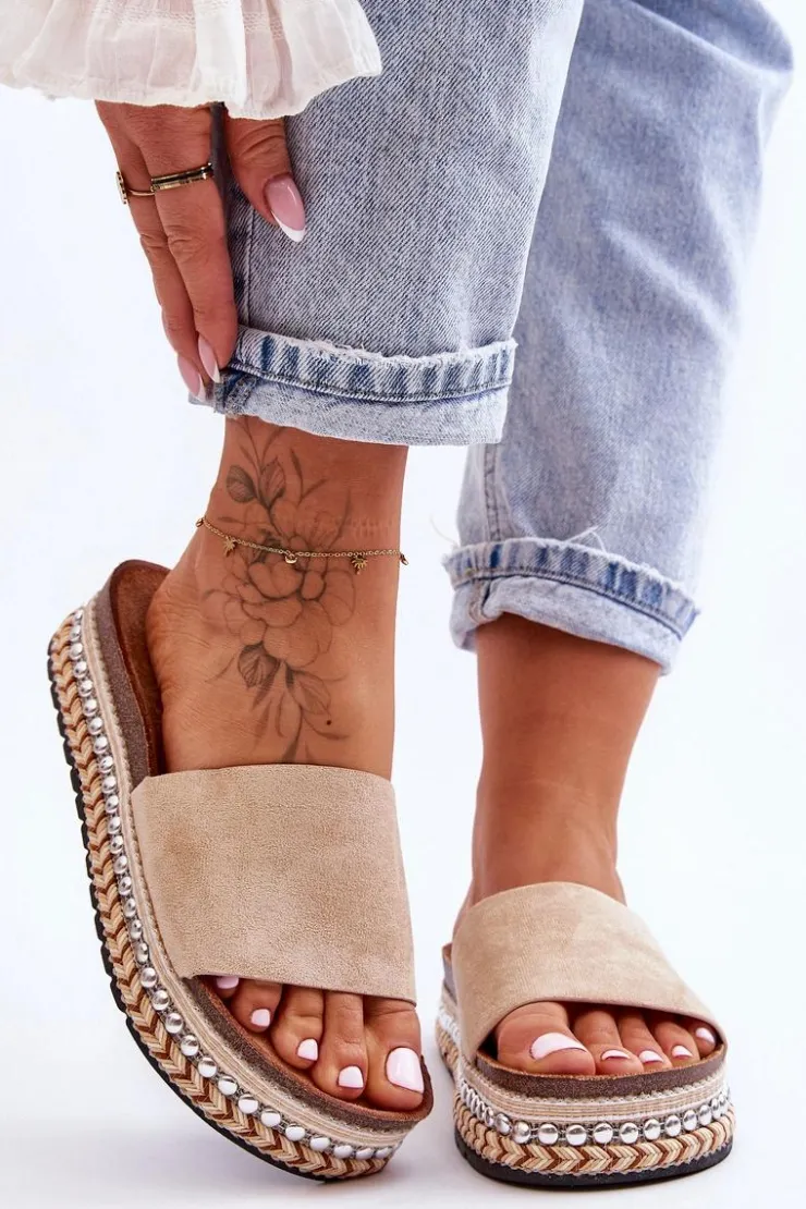 Damskie Boto Damskie Gładkie Zamszowe Klapki Beżowe Hayen