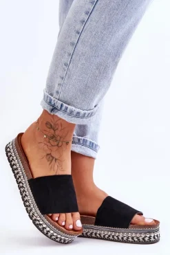 Boto Klapki Korkowe|Klapki Damskie Klasyczne*Damskie Gładkie Zamszowe Klapki Czarne Hayen