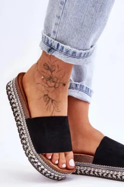 Boto Klapki Korkowe|Klapki Damskie Klasyczne*Damskie Gładkie Zamszowe Klapki Czarne Hayen