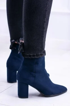 Damskie Boto Damskie Granatowe Botki Na Słupku w Szpic Amaltea