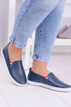 Boto Półbuty Skórzane|Mokasyny Damskie Skórzane*Damskie Granatowe Skórzane Tenisówki Bellara