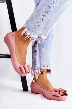 Boto Baleriny Klasyczne*Damskie Gumowe Baleriny Z Kokardą Różowe Florret