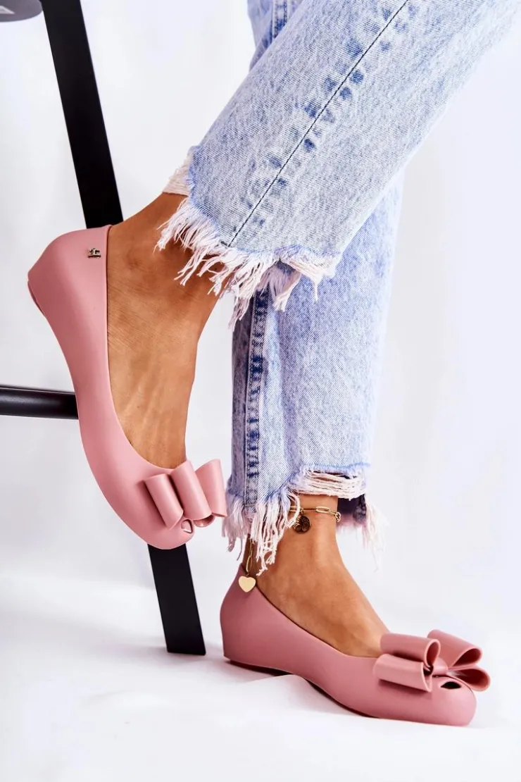 Boto Baleriny Klasyczne*Damskie Gumowe Baleriny Z Kokardą Różowe Florret