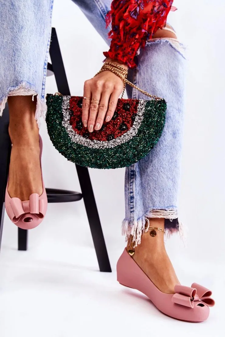 Boto Baleriny Klasyczne*Damskie Gumowe Baleriny Z Kokardą Różowe Florret