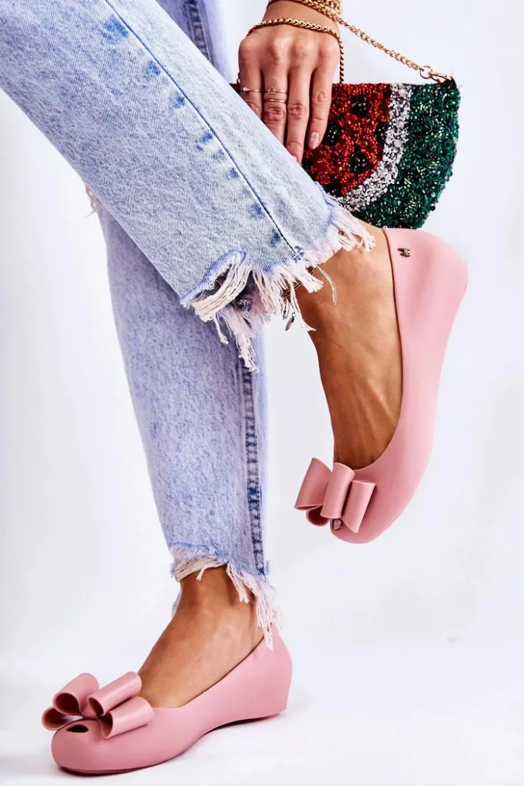 Boto Baleriny Klasyczne*Damskie Gumowe Baleriny Z Kokardą Różowe Florret