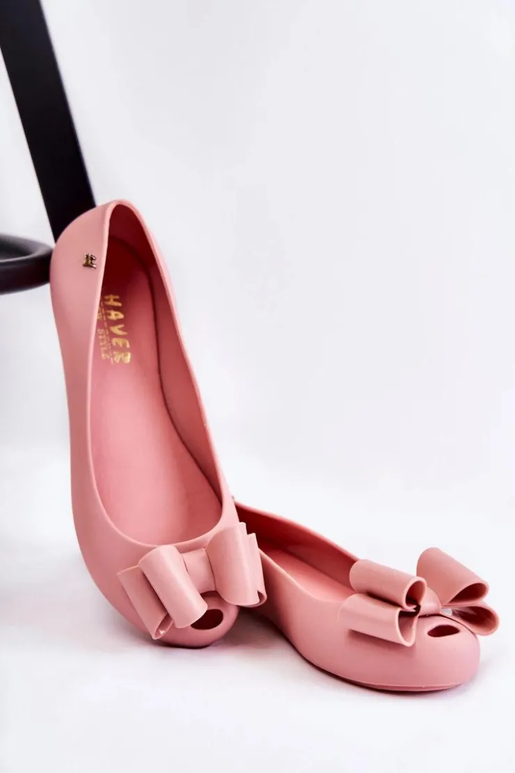 Boto Baleriny Klasyczne*Damskie Gumowe Baleriny Z Kokardą Różowe Florret