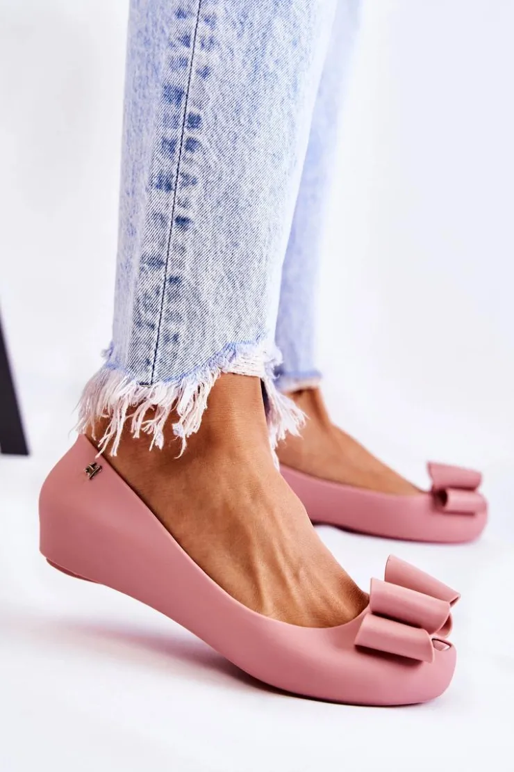 Boto Baleriny Klasyczne*Damskie Gumowe Baleriny Z Kokardą Różowe Florret