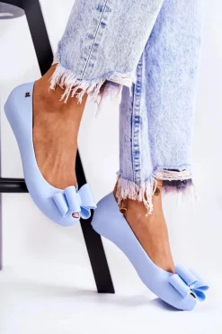 Boto Baleriny Klasyczne*Damskie Gumowe Baleriny Z Kokardą Niebieskie Florret