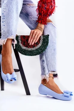 Boto Baleriny Klasyczne*Damskie Gumowe Baleriny Z Kokardą Niebieskie Florret