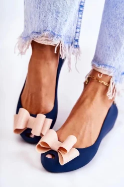 Damskie Boto Damskie Gumowe Baleriny Z Kokardą Granatowe Florret