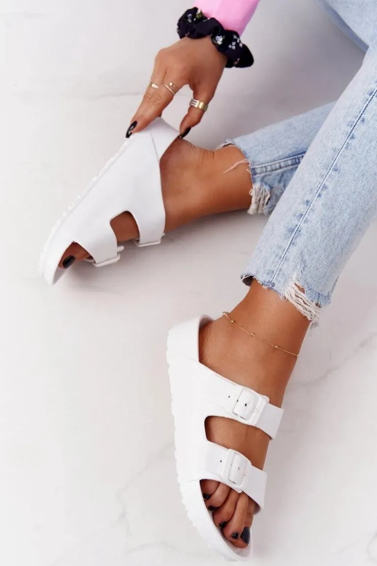 Hot Evento Damskie Gumowe Klapki Białe Stacy