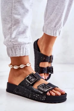 Sale ZAXY Damskie Gumowe Klapki Brokatowe HH285158 Czarne