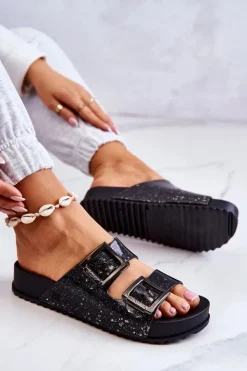 Sale ZAXY Damskie Gumowe Klapki Brokatowe HH285158 Czarne