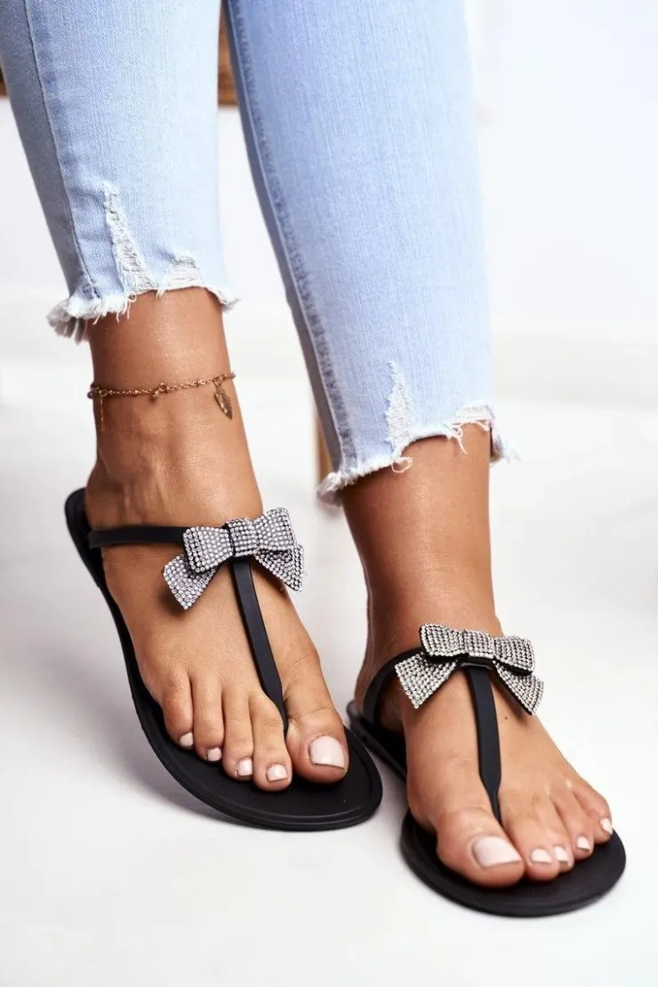 Boto Damskie Gumowe Klapki Czarne Japonki Kokardki Georgia