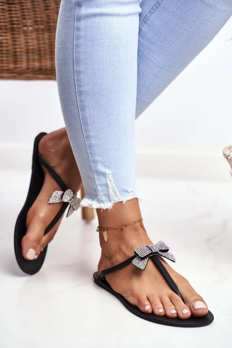 Boto Damskie Gumowe Klapki Czarne Japonki Kokardki Georgia