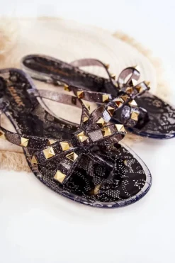 New Boto Damskie Gumowe Klapki Japonki Czarne Monise