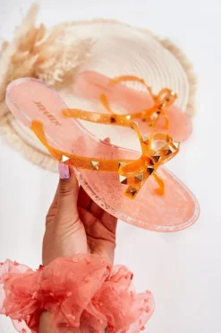 Best Boto Damskie Gumowe Klapki Japonki Pomarańczowe Monise Pomarańczowy