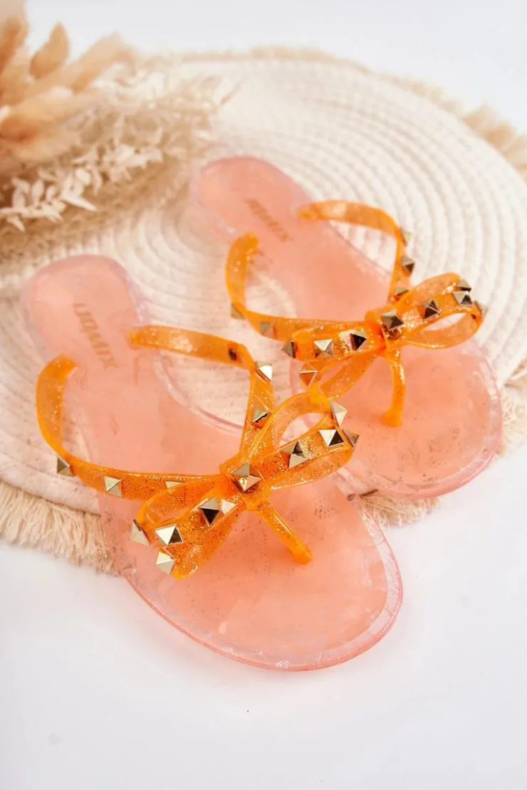 Best Boto Damskie Gumowe Klapki Japonki Pomarańczowe Monise Pomarańczowy