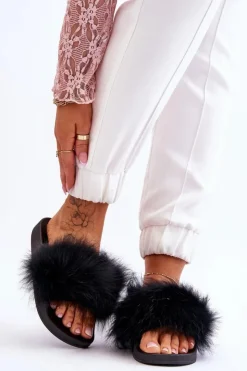 Outlet Boto Damskie Gumowe Klapki Z Futerkiem Czarne Lucrece Czarny