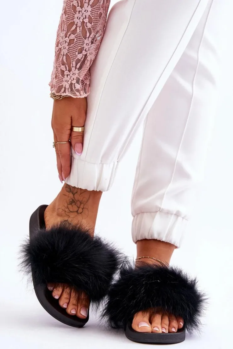 Outlet Boto Damskie Gumowe Klapki Z Futerkiem Czarne Lucrece Czarny