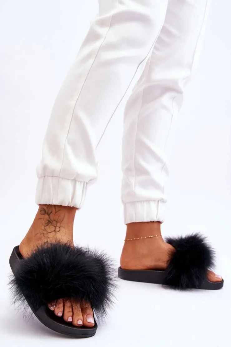 Outlet Boto Damskie Gumowe Klapki Z Futerkiem Czarne Lucrece Czarny