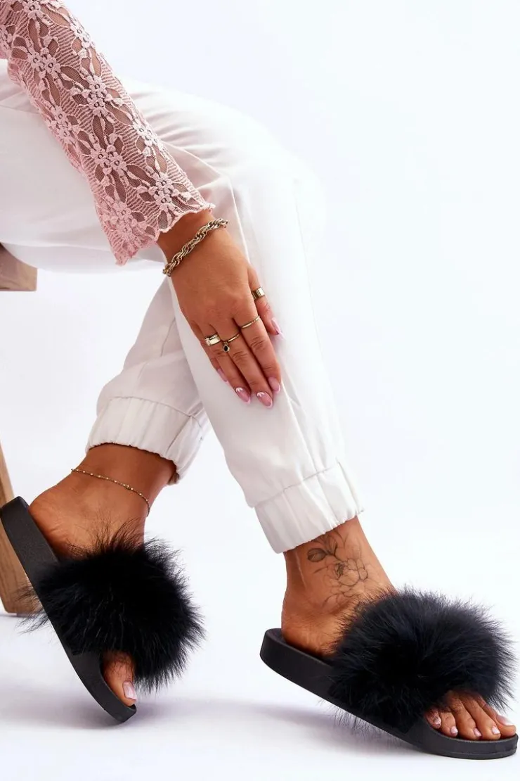 Outlet Boto Damskie Gumowe Klapki Z Futerkiem Czarne Lucrece Czarny